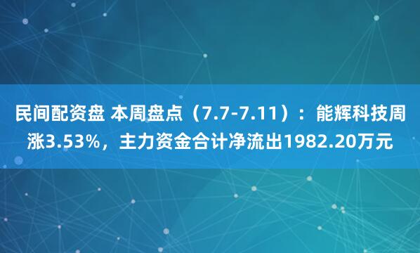 民间配资盘 本周盘点（7.7-7.11）：能辉科技周涨3.53%，主力资金合计净流出1982.20万元